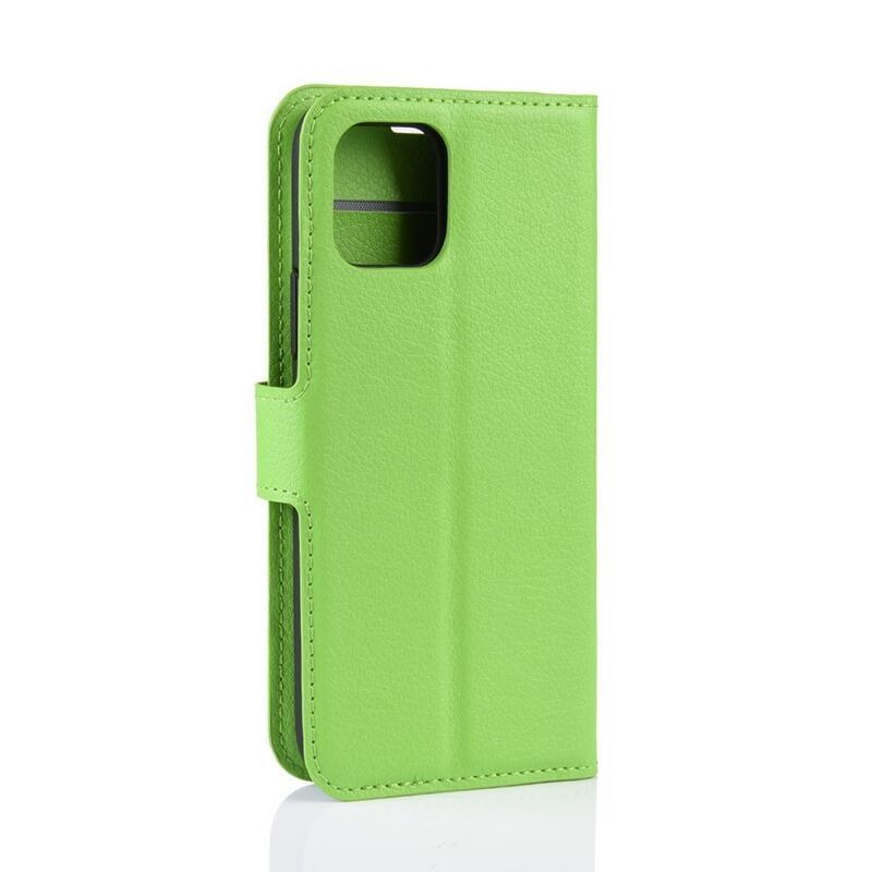 Litchi PU kožené peněženkové pouzdro pro mobil iPhone 11 Pro 5.8 - zelené