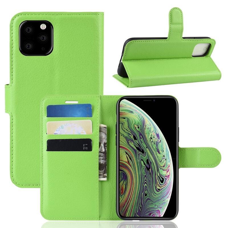 Litchi PU kožené peněženkové pouzdro pro mobil iPhone 11 Pro 5.8 - zelené