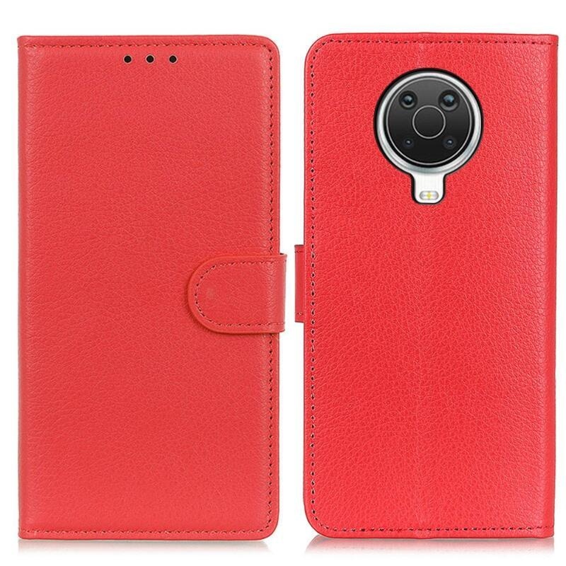 Litchi PU kožené peněženkové pouzdro pro mobil Nokia G10/G20 - červené