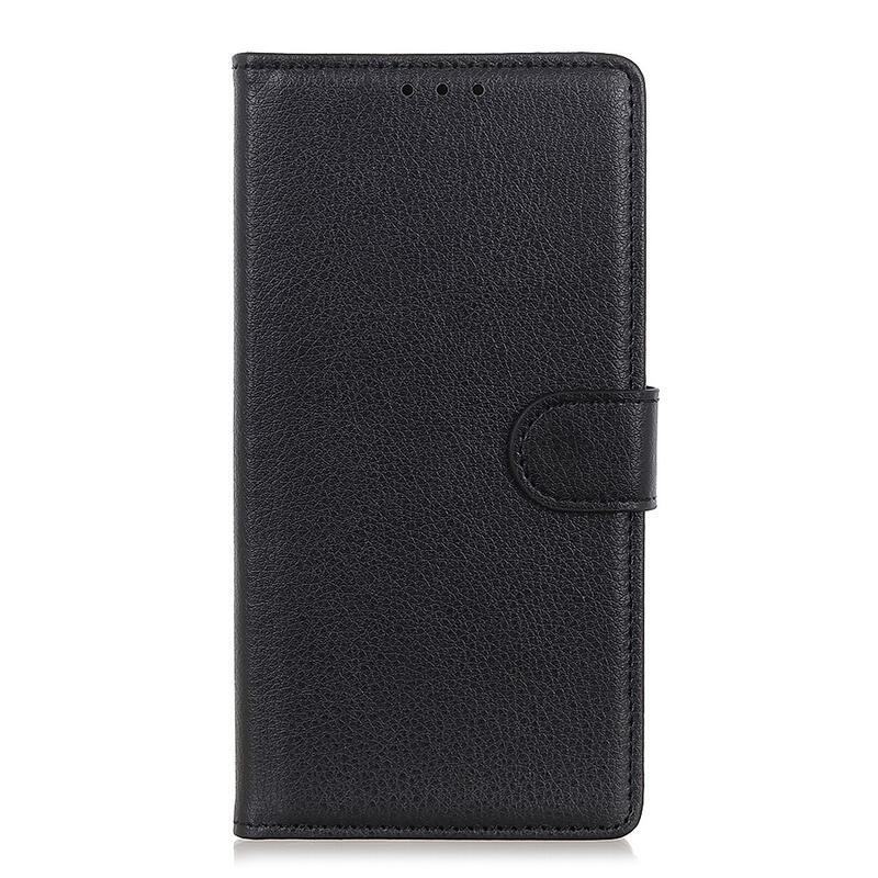 Litchi PU kožené peněženkové pouzdro pro mobil Nokia XR20 - černé