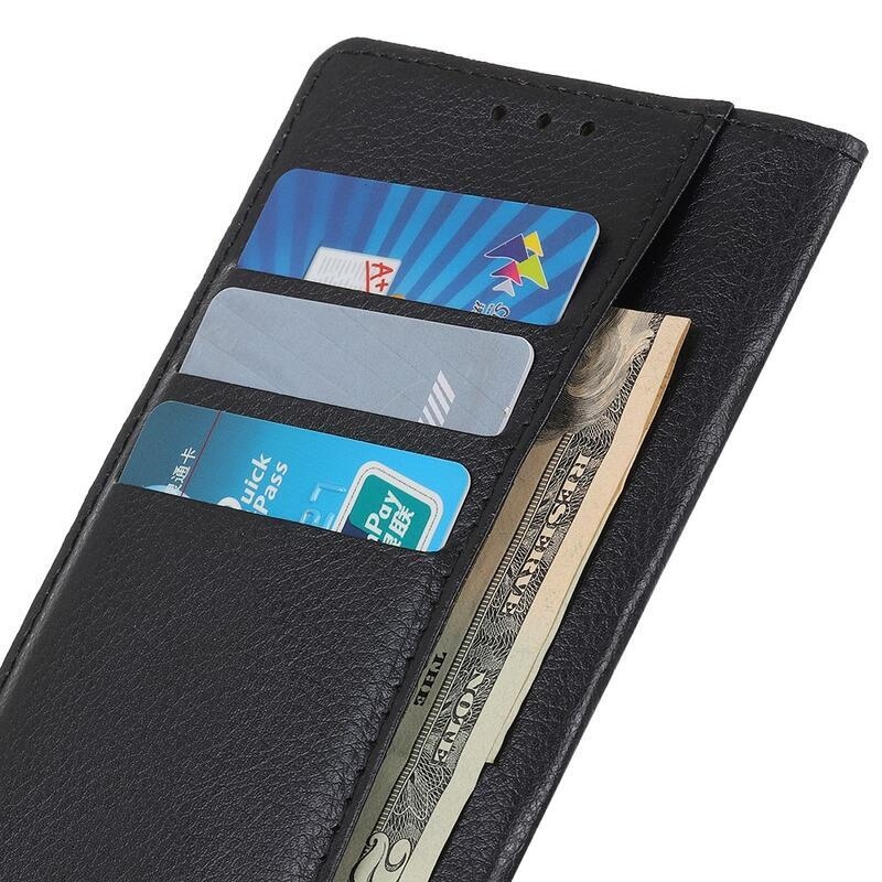 Litchi PU kožené peněženkové pouzdro pro mobil Realme 8/8 Pro - černé