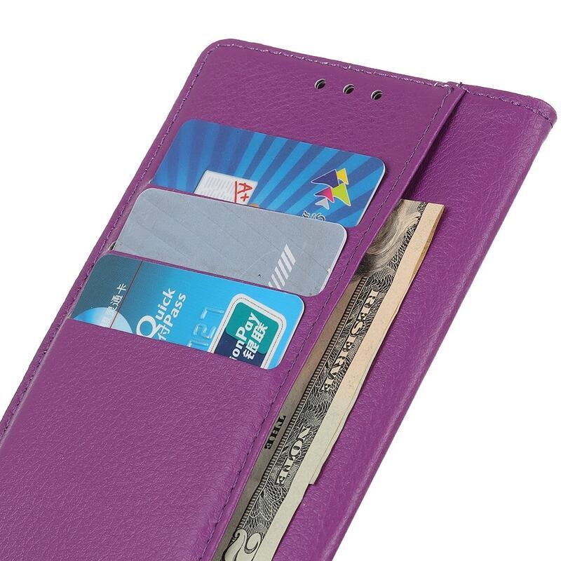 Litchi PU kožené peněženkové pouzdro pro mobil Realme 8/8 Pro - fialové