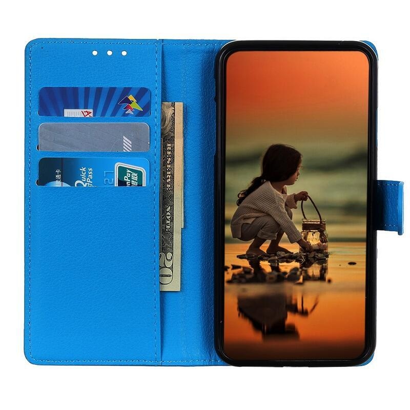 Litchi PU kožené peněženkové pouzdro pro mobil Realme 8/8 Pro - modré