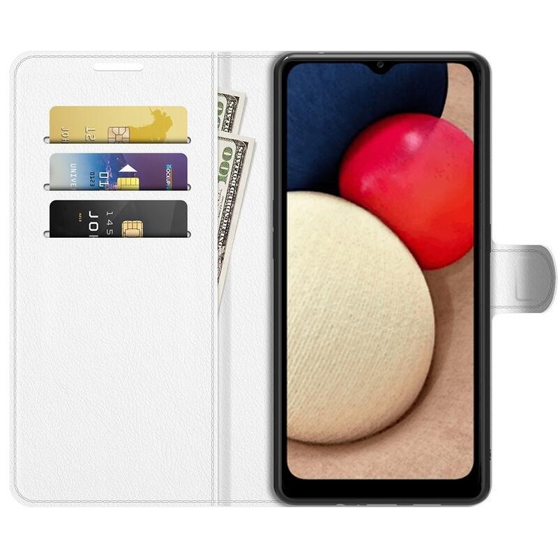 Litchi PU kožené peněženkové pouzdro pro mobil Samsung Galaxy A03s (166.6 x 75.9 x 9.1mm) - bílé
