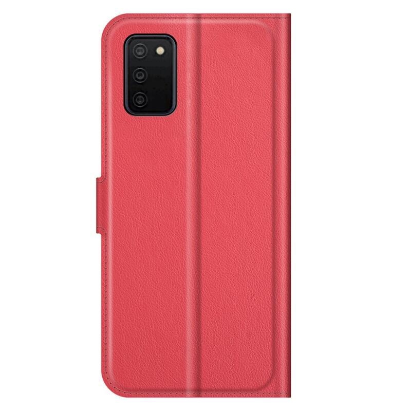 Litchi PU kožené peněženkové pouzdro pro mobil Samsung Galaxy A03s (166.6 x 75.9 x 9.1mm) - červené
