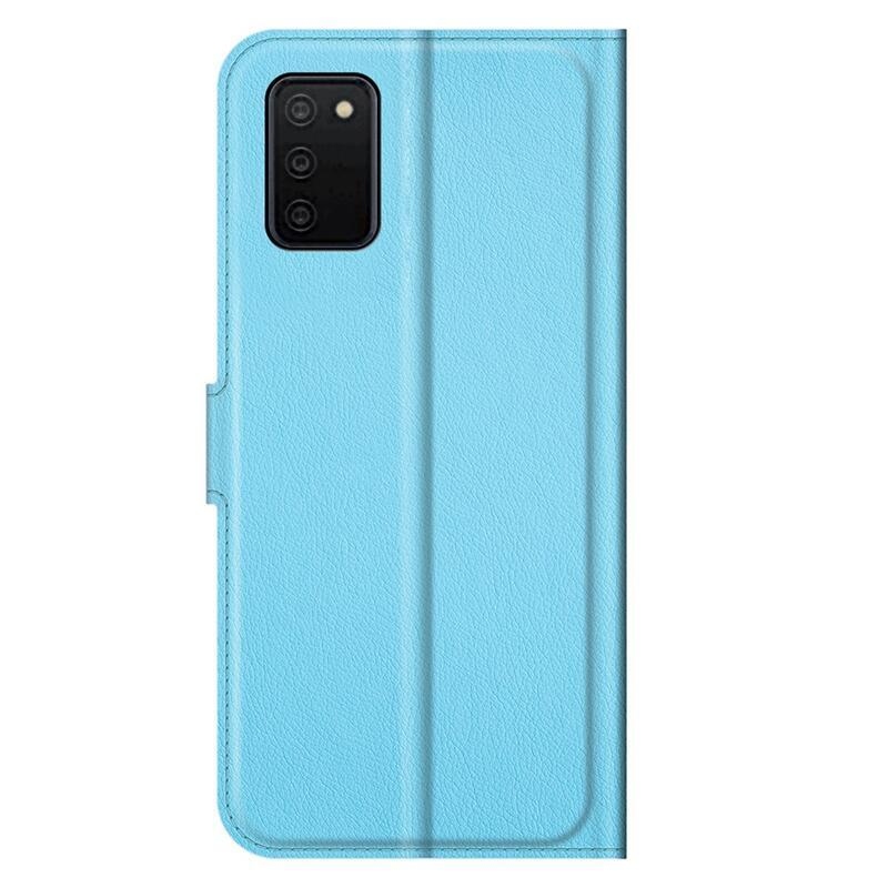 Litchi PU kožené peněženkové pouzdro pro mobil Samsung Galaxy A03s (166.6 x 75.9 x 9.1mm) - modré