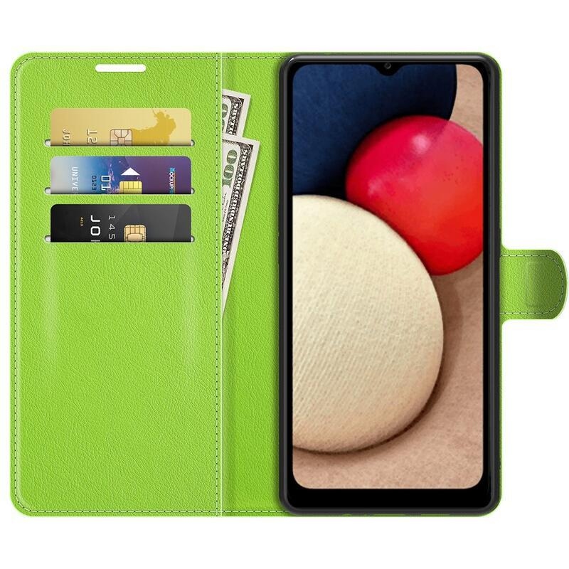 Litchi PU kožené peněženkové pouzdro pro mobil Samsung Galaxy A03s (166.6 x 75.9 x 9.1mm) - zelené