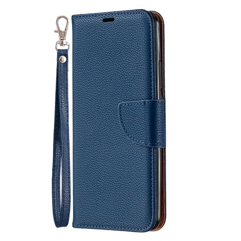 Litchi PU kožené peněženkové pouzdro pro mobil Xiaomi Redmi 9 - modré