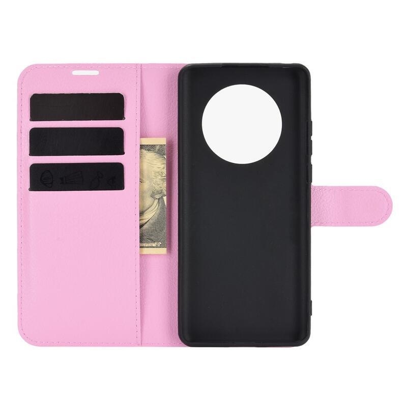 Litchi PU kožené peněženkové pouzdro pro mobilní telefon Huawei Mate 40 Pro - růžové