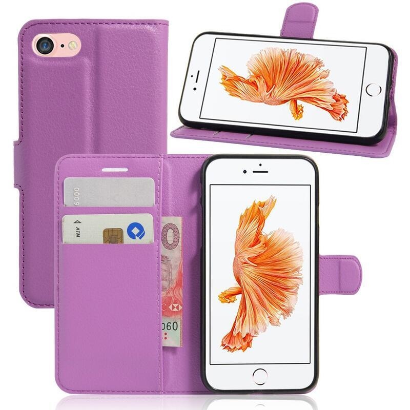 Litchi PU kožené peněženkové pouzdro pro mobilní telefon iPhone SE (2020)/7/8 - fialové