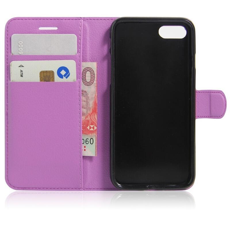 Litchi PU kožené peněženkové pouzdro pro mobilní telefon iPhone SE (2020)/7/8 - fialové