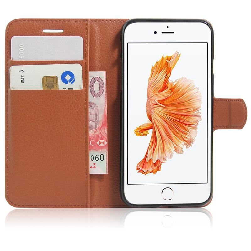Litchi PU kožené peněženkové pouzdro pro mobilní telefon iPhone SE (2020)/7/8 - hnědé