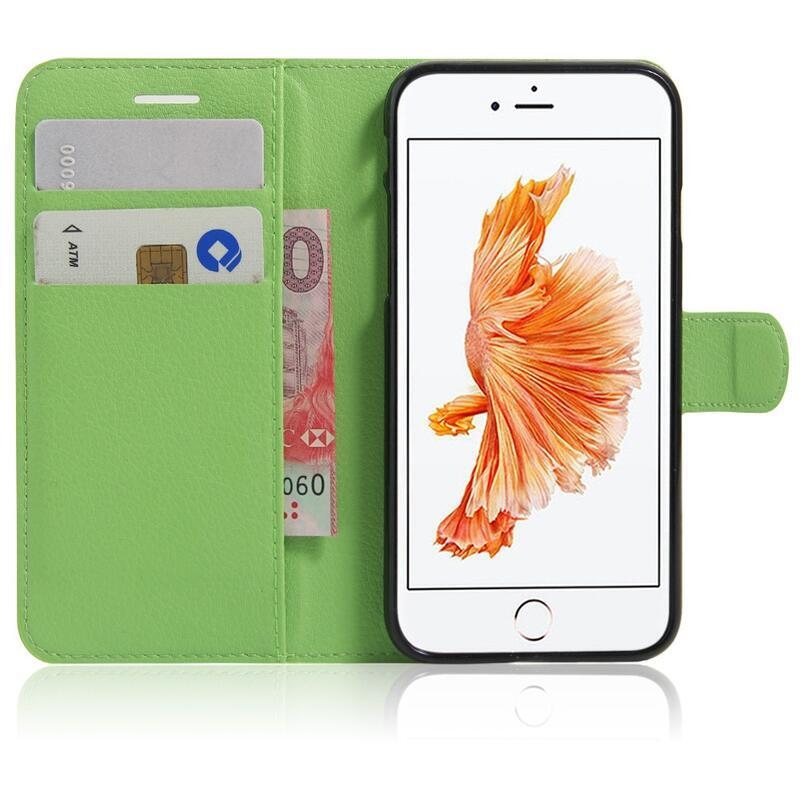 Litchi PU kožené peněženkové pouzdro pro mobilní telefon iPhone SE (2020)/7/8 - zelené