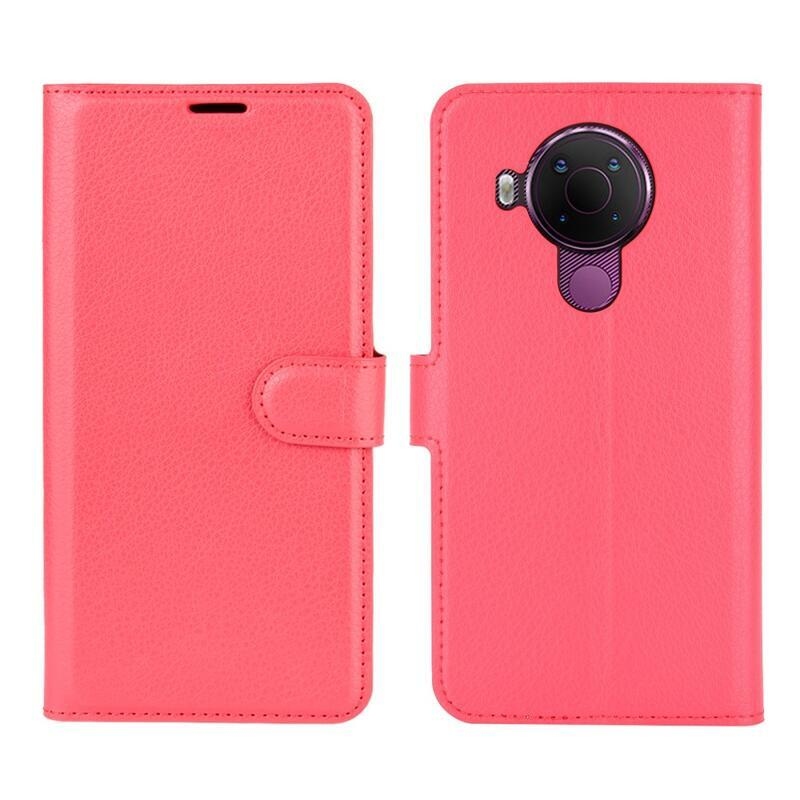 Litchi PU kožené peněženkové pouzdro pro mobilní telefon Nokia 5.4 - červené