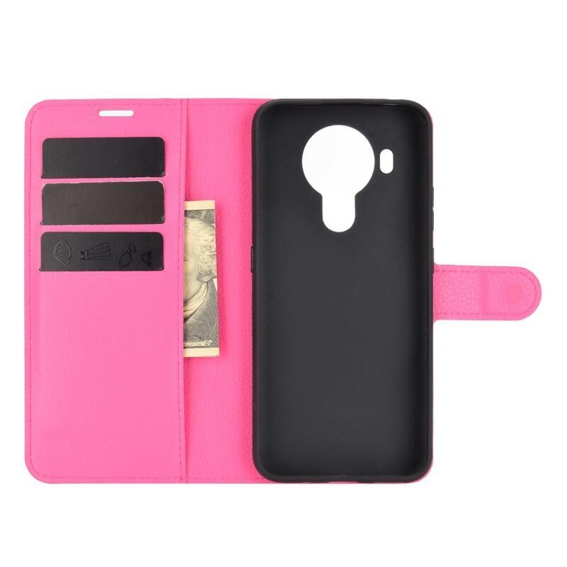 Litchi PU kožené peněženkové pouzdro pro mobilní telefon Nokia 5.4 - rose