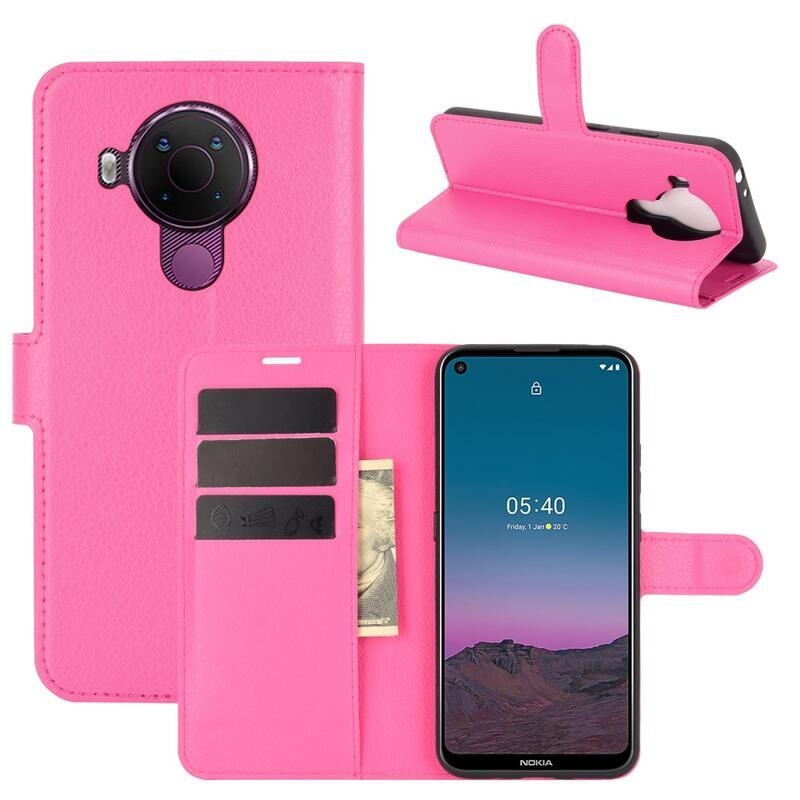 Litchi PU kožené peněženkové pouzdro pro mobilní telefon Nokia 5.4 - rose