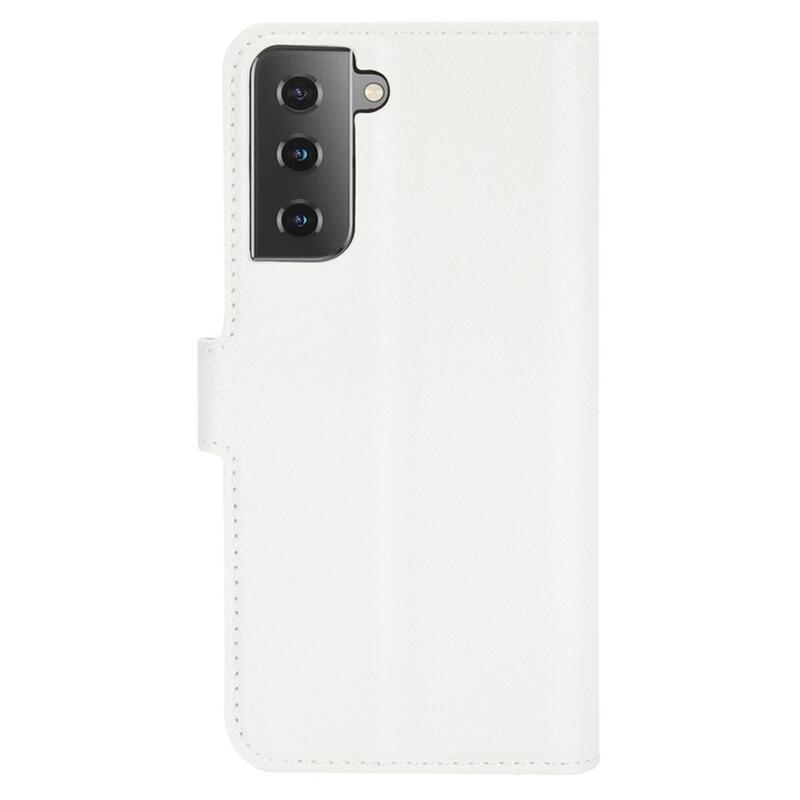 Litchi PU kožené peněženkové pouzdro pro mobilní telefon Samsung Galaxy S21 - bílé