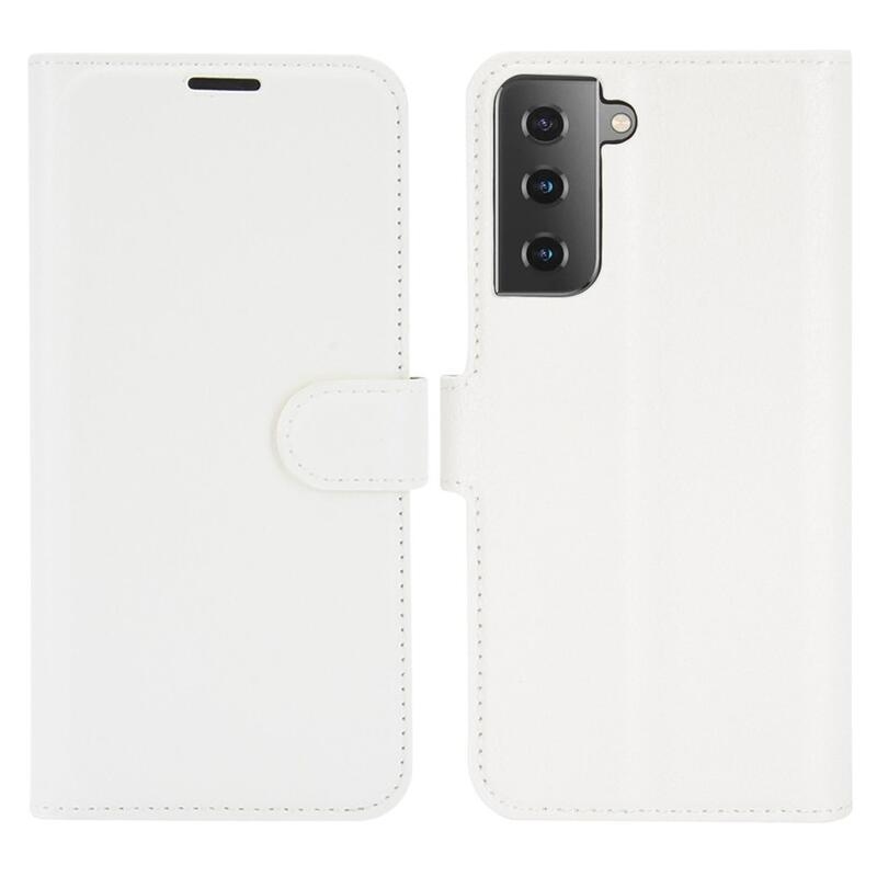 Litchi PU kožené peněženkové pouzdro pro mobilní telefon Samsung Galaxy S21 - bílé