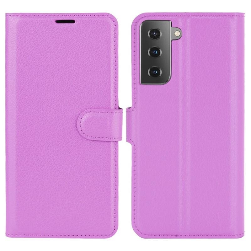 Litchi PU kožené peněženkové pouzdro pro mobilní telefon Samsung Galaxy S21 - fialové