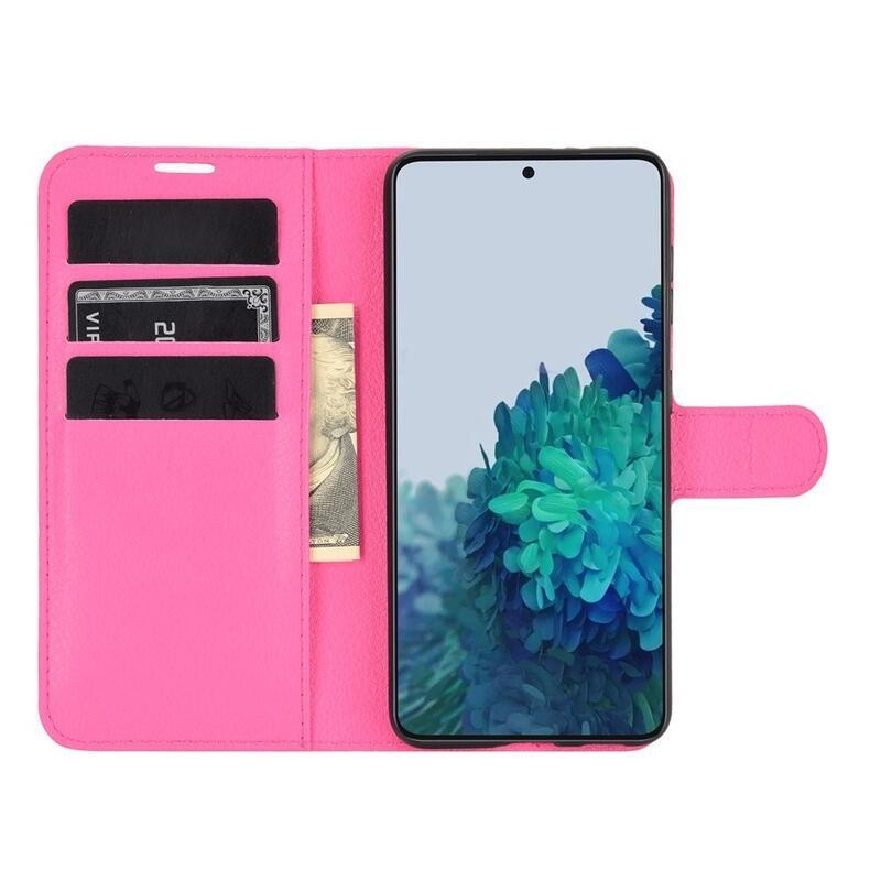 Litchi PU kožené peněženkové pouzdro pro mobilní telefon Samsung Galaxy S21 - rose