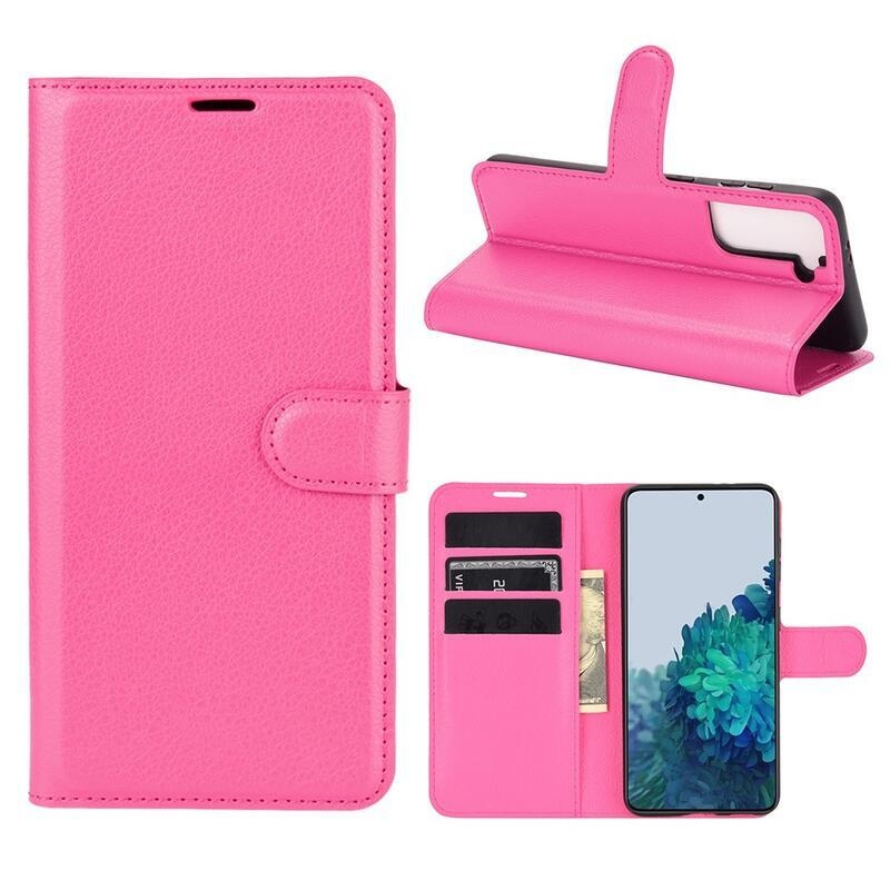 Litchi PU kožené peněženkové pouzdro pro mobilní telefon Samsung Galaxy S21 - rose
