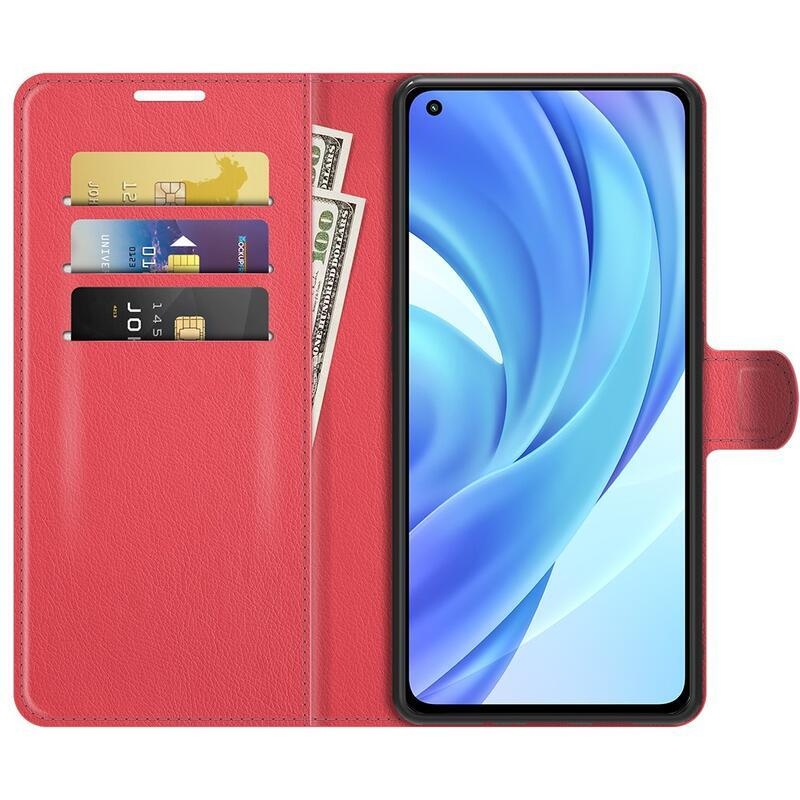 Litchi PU kožené peněženkové pouzdro pro mobilní telefon Xiaomi Mi 11 Lite 4G/5G/Mi 11 Lite 5G NE - červené