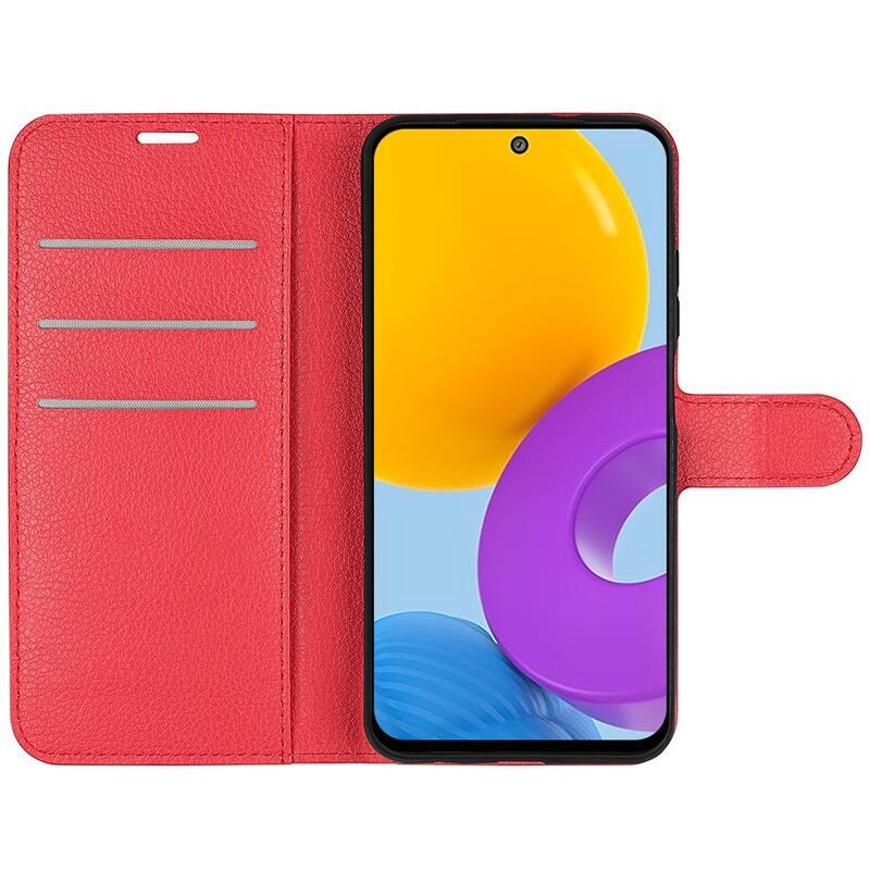 Litchi PU kožené peněženkové pouzdro pro telefon Samsung Galaxy M52 5G - červené