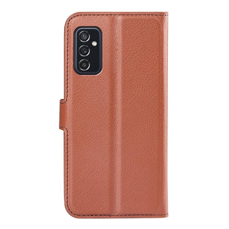 Litchi PU kožené peněženkové pouzdro pro telefon Samsung Galaxy M52 5G - hnědé