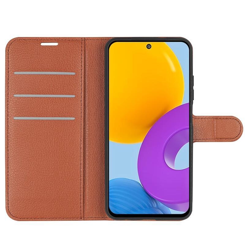 Litchi PU kožené peněženkové pouzdro pro telefon Samsung Galaxy M52 5G - hnědé