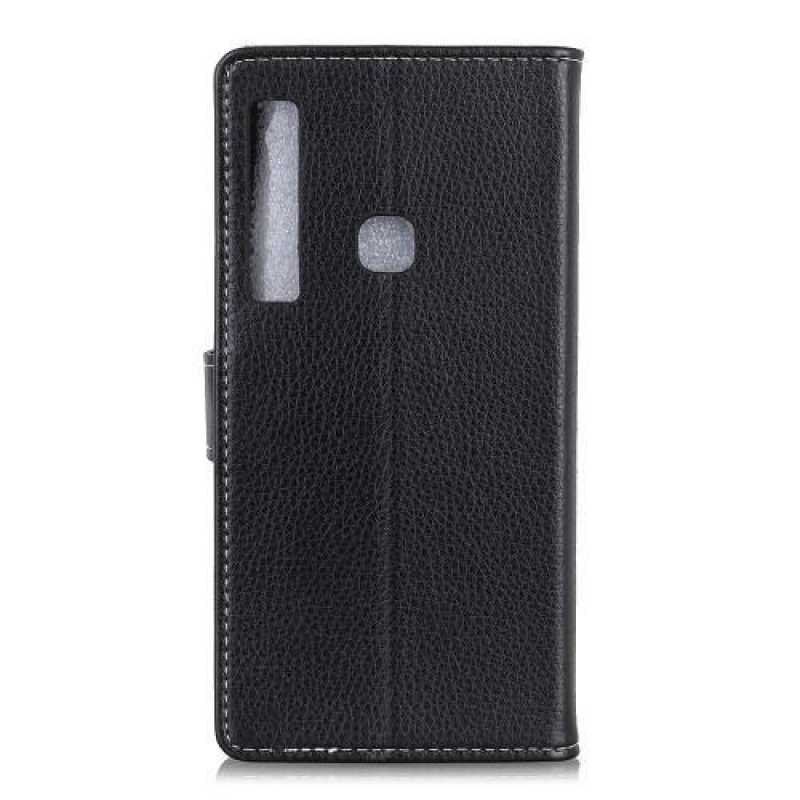 Litchi PU kožené peněženkové pouzdro s texturou na Samsung Galaxy A9 - černé