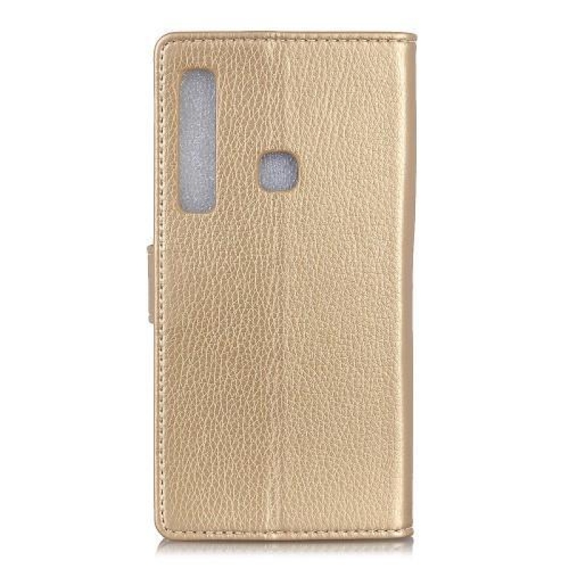 Litchi PU kožené peněženkové pouzdro s texturou na Samsung Galaxy A9 - zlaté