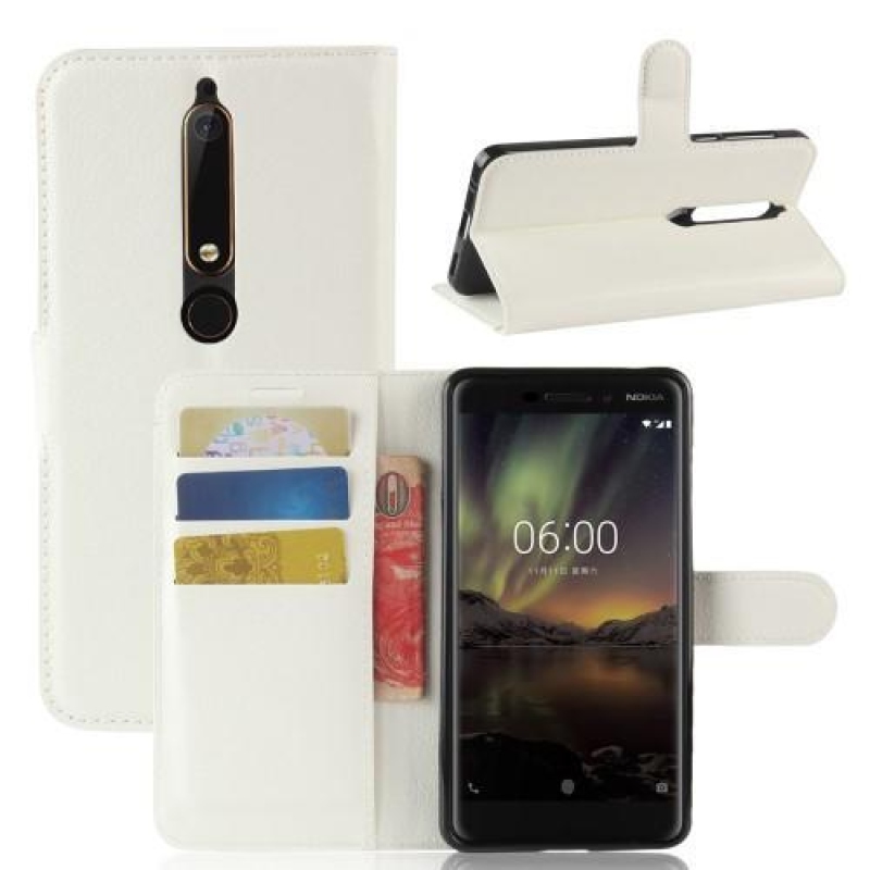 Litchi PU kožené pouzdro na Nokia 6.1 - bílé