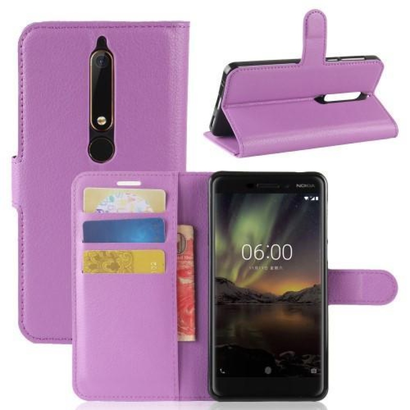 Litchi PU kožené pouzdro na Nokia 6.1 - fialové