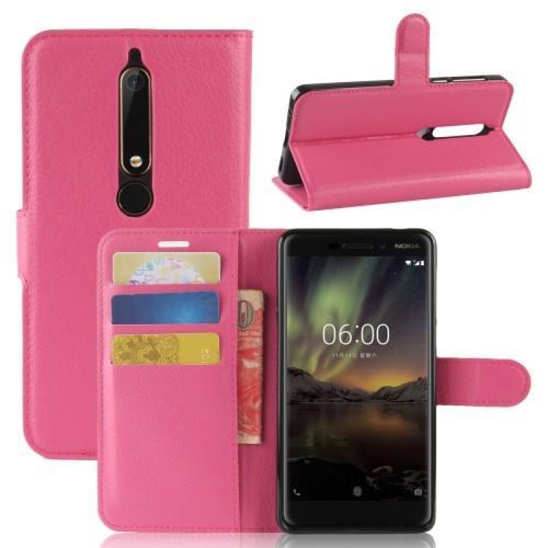 Litchi PU kožené pouzdro na Nokia 6.1 - rose