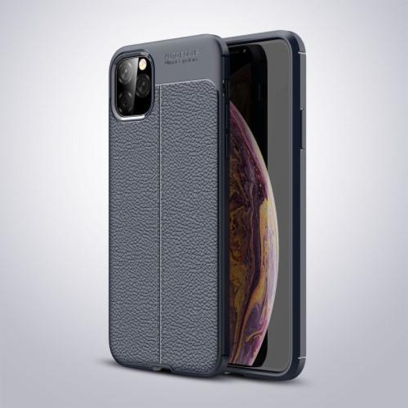 Litchi texturovaný gelový obal na mobil Apple iPhone 11 Pro Max 6.5 (2019) - tmavěmodrý