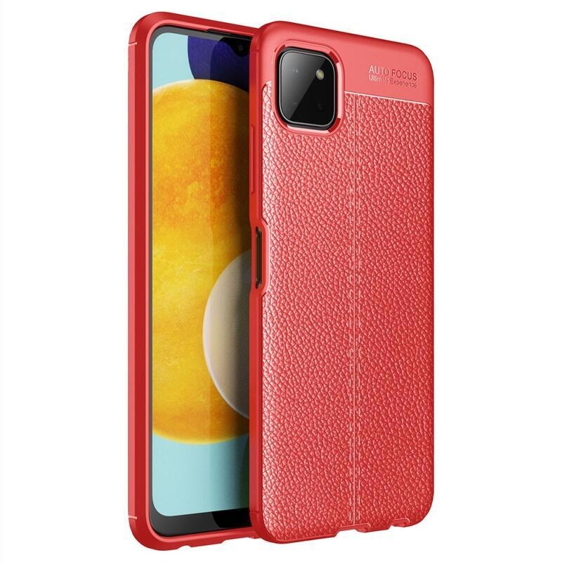 Litchi texturovaný odolný gelový obal na mobil Samsung Galaxy A22 5G - červený