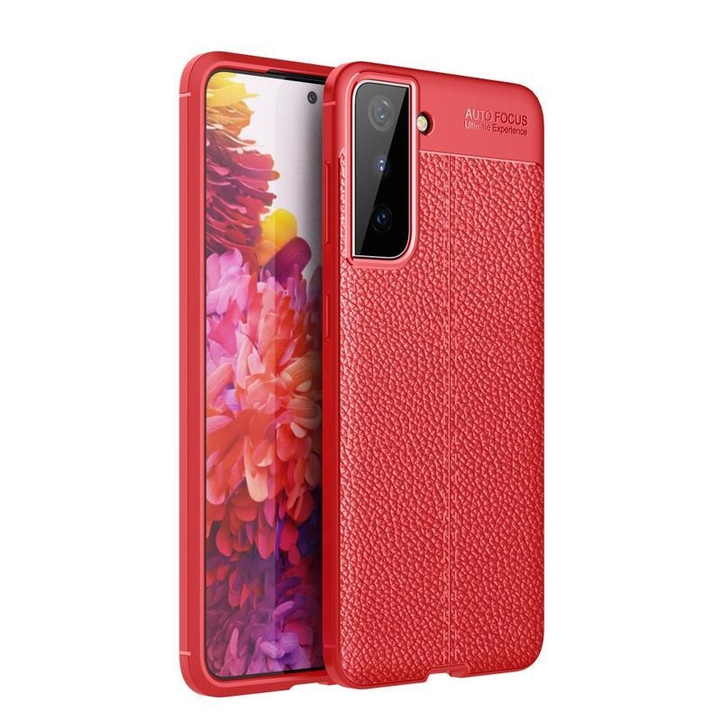 Litchi texturovaný odolný gelový obal na mobil Samsung Galaxy S21 - červený