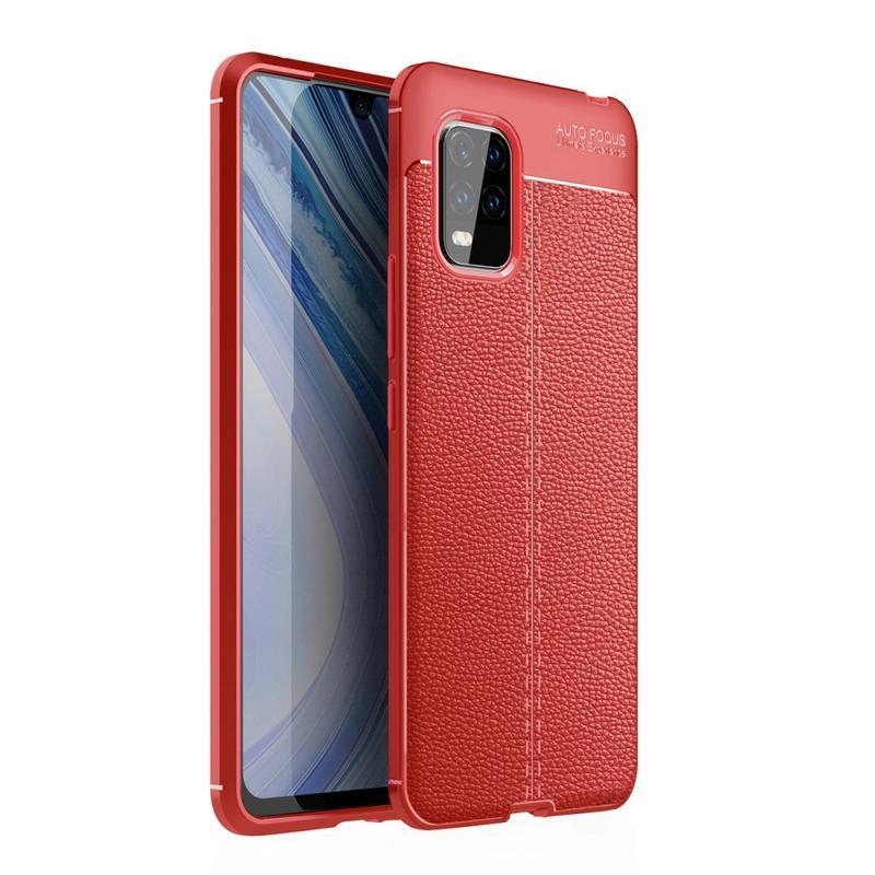 Litchi texturovaný odolný gelový obal na mobil Xiaomi Mi 10 Lite - červený