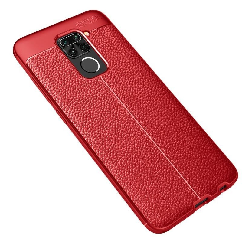 Litchi texturovaný odolný gelový obal na mobil Xiaomi Redmi Note 9 - červený