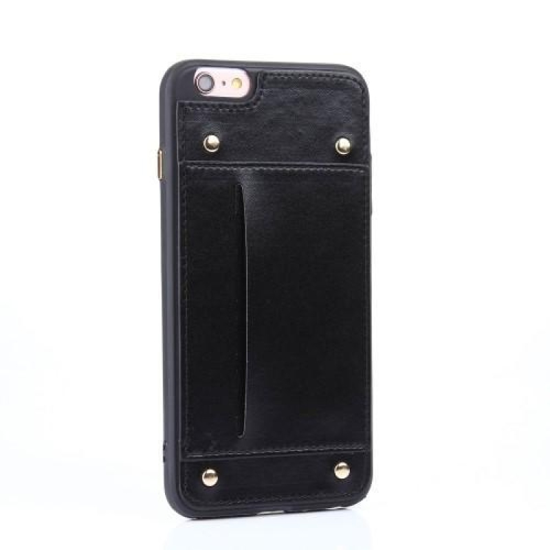 Lofty gelový obal s koženkovými zády a přihrádkou na iPhone 6 a iPhone 6s - černý