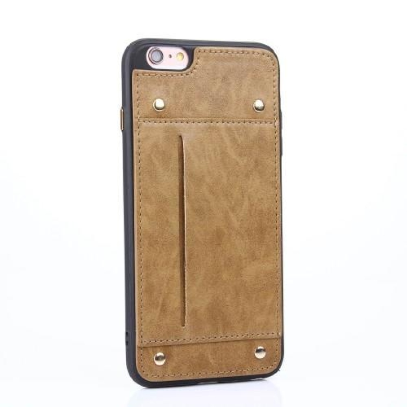Lofty gelový obal s koženkovými zády a přihrádkou na iPhone 6 a iPhone 6s - khaki
