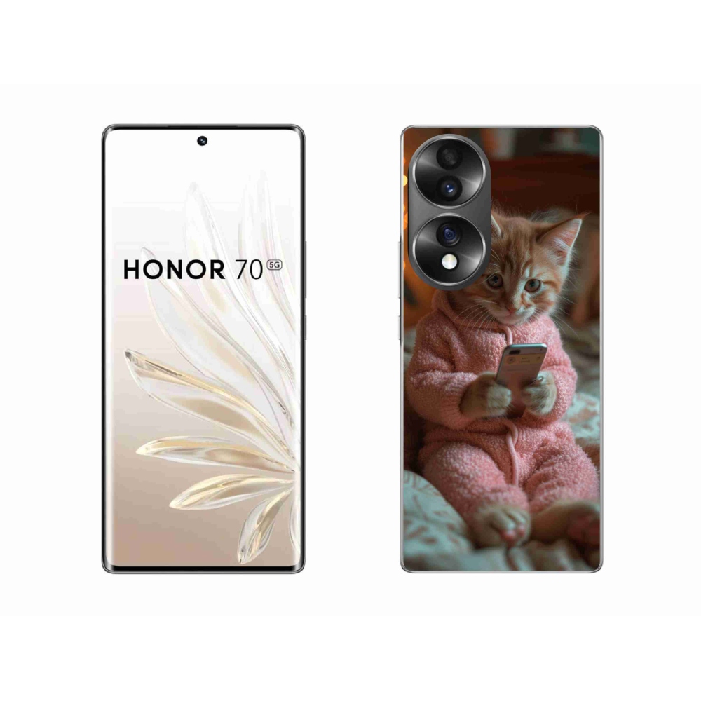 Gelový kryt mmCase na Honor 70 - kotě s mobilem