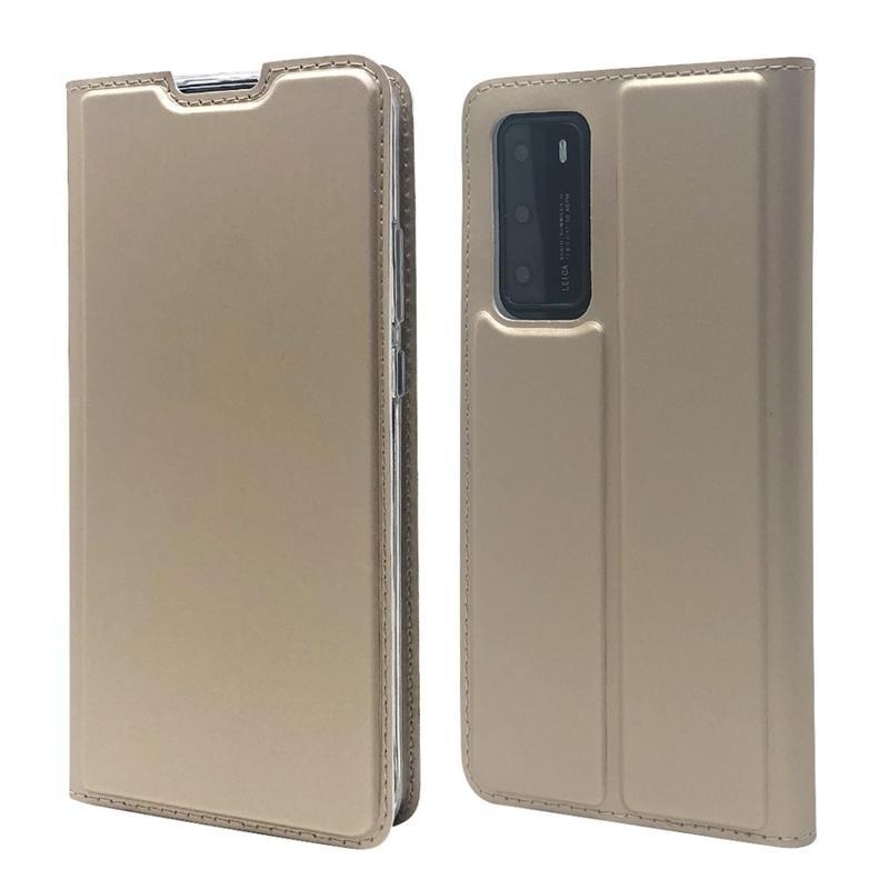 Magnetic PU kožené peněženkové pouzdro na mobil Huawei P40 - zlaté