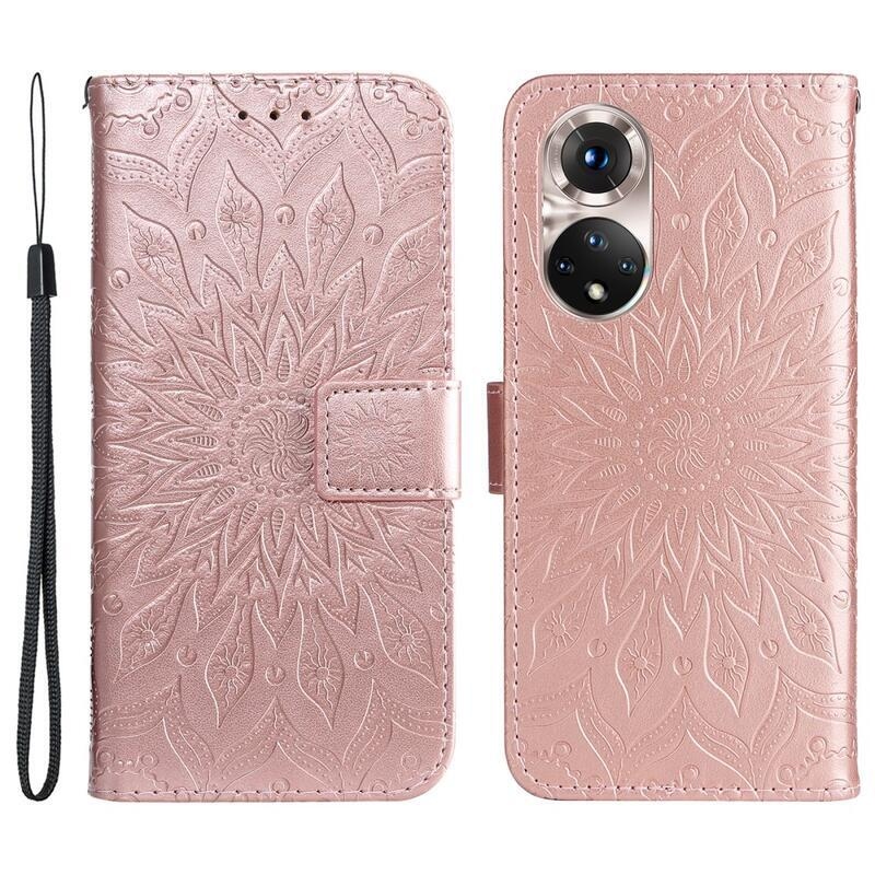 Mandala PU kožené peněženkové pouzdro na mobil Huawei Nova 9/Honor 50 - růžovozlaté