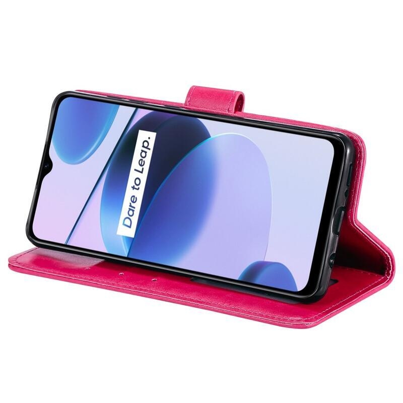 Mandala PU kožené peněženkové pouzdro na mobil Realme C35 - červené