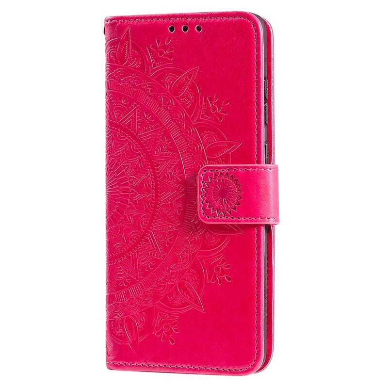 Mandala PU kožené peněženkové pouzdro na mobil Realme C35 - červené