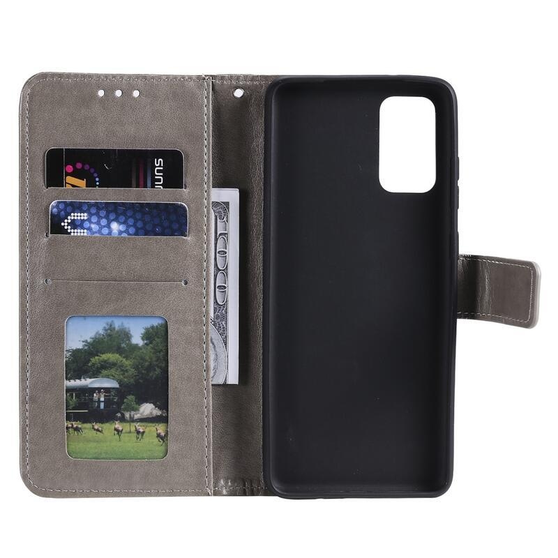 Mandala PU kožené peněženkové pouzdro na mobil Samsung Galaxy A02s (164.2x75.9x9.1mm) - šedé