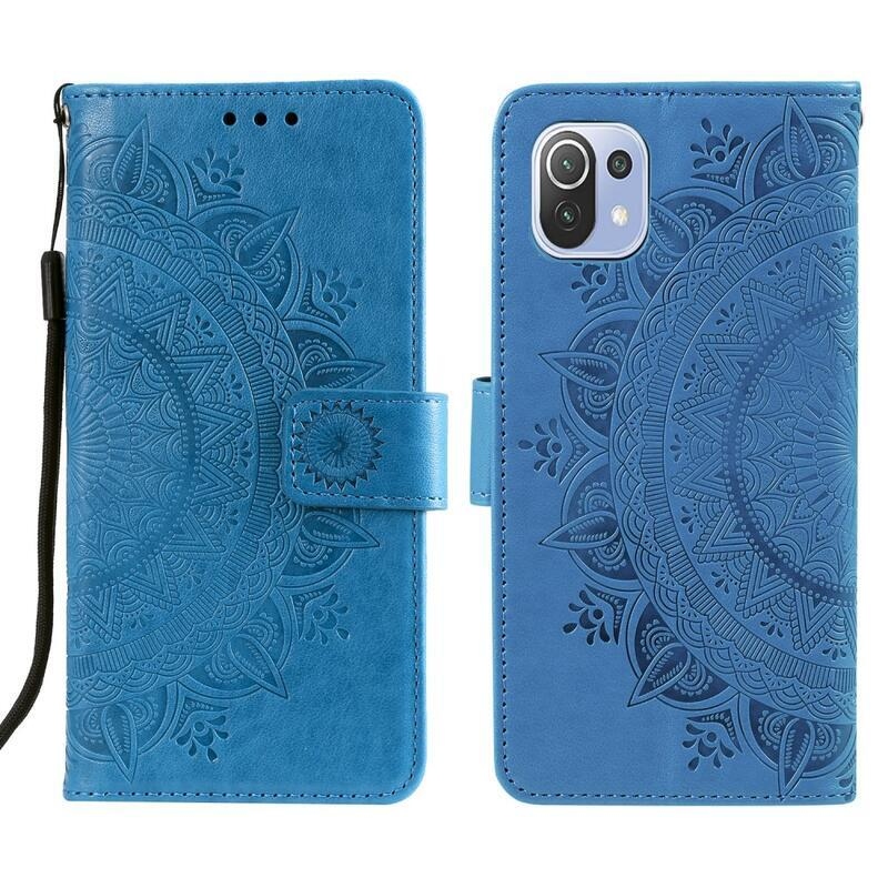 Mandala PU kožené peněženkové pouzdro na mobil Xiaomi Mi 11 Lite 4G/5G/11 Lite 5G NE - modré