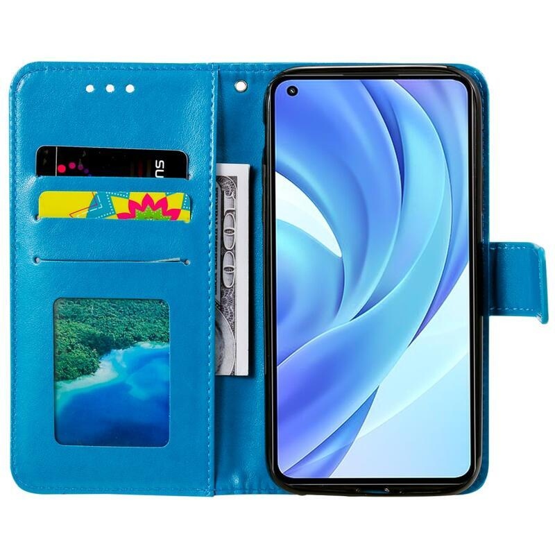 Mandala PU kožené peněženkové pouzdro na mobil Xiaomi Mi 11 Lite 4G/5G/11 Lite 5G NE - modré