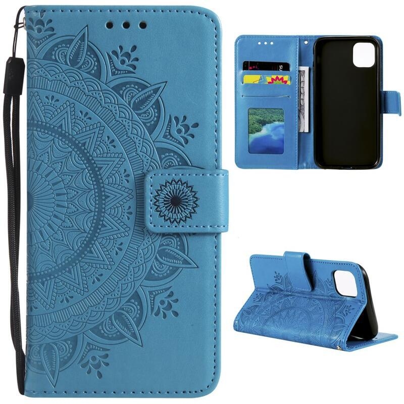 Mandala PU kožené peněženkové pouzdro na mobil Xiaomi Mi 11 - modré